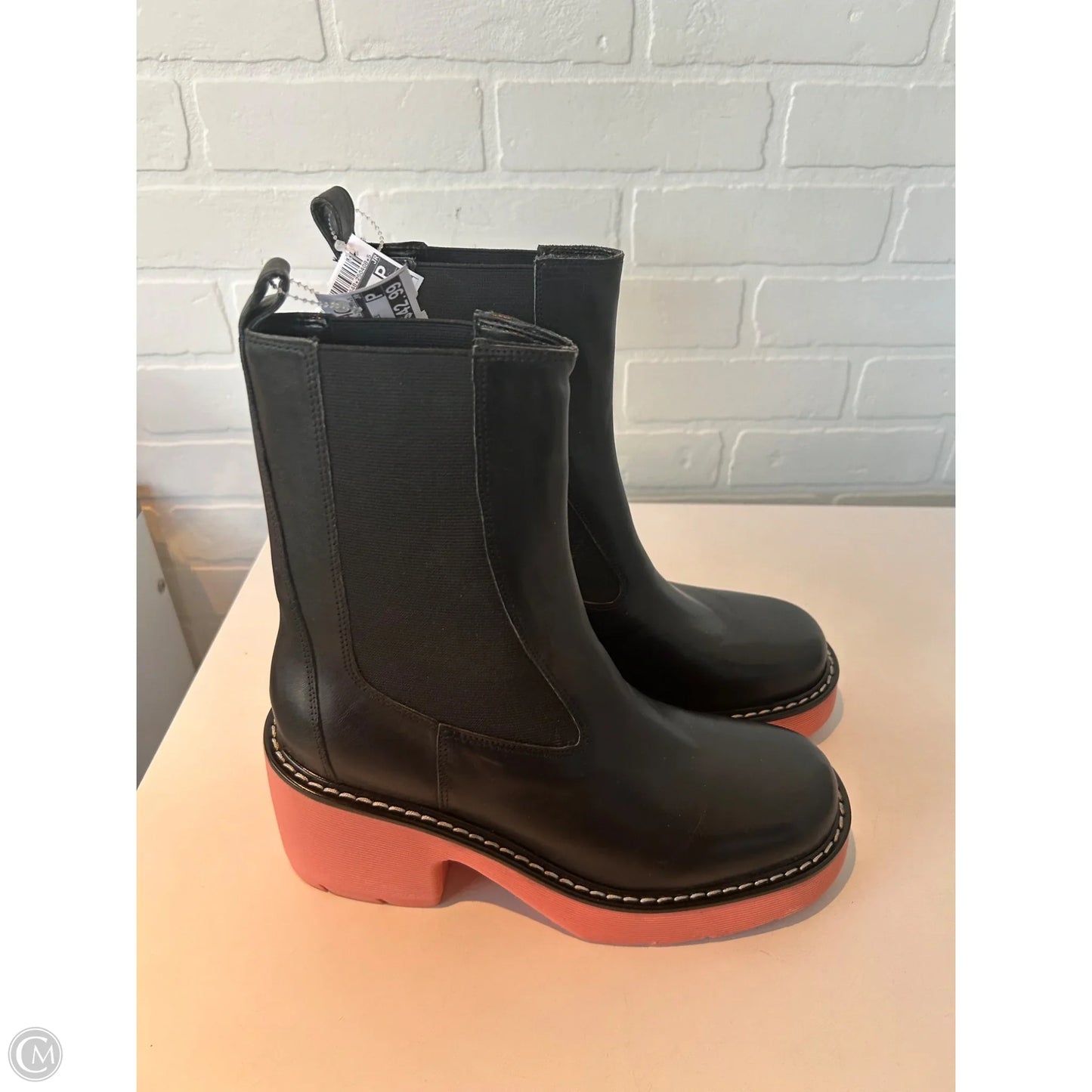 Boots Mid-calf Heels By Marc Fisher In Black & Pink, Size: 9.5