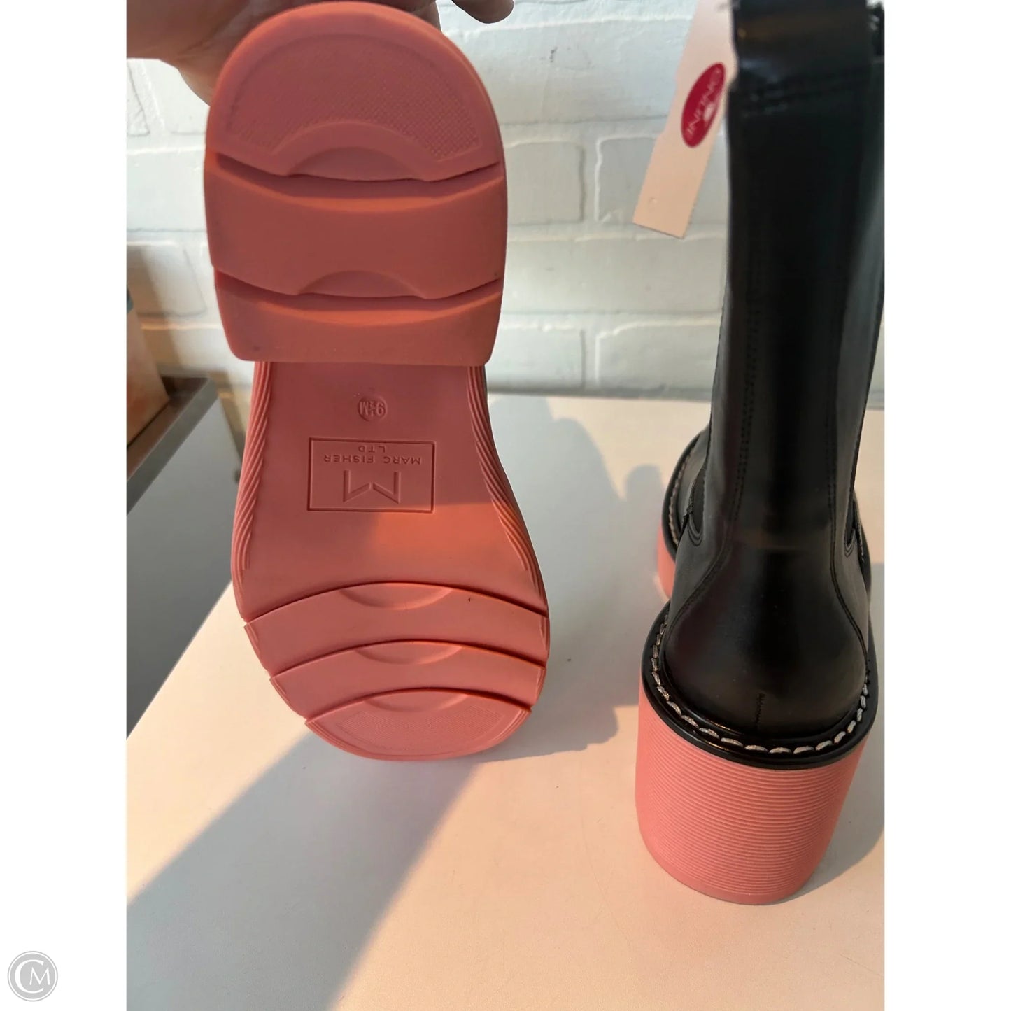 Boots Mid-calf Heels By Marc Fisher In Black & Pink, Size: 9.5