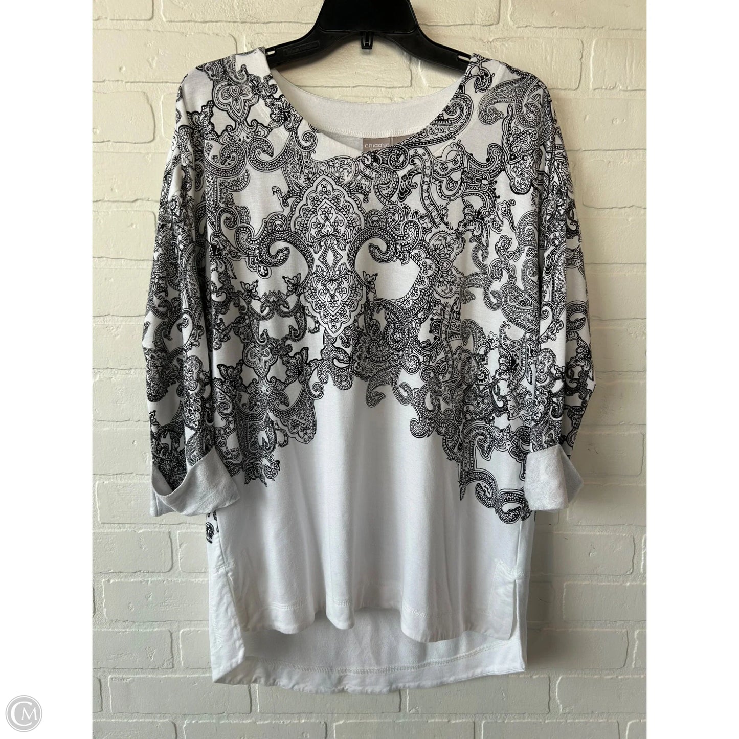 Top 3/4 Sleeve By Chicos In Black & White, Size: M