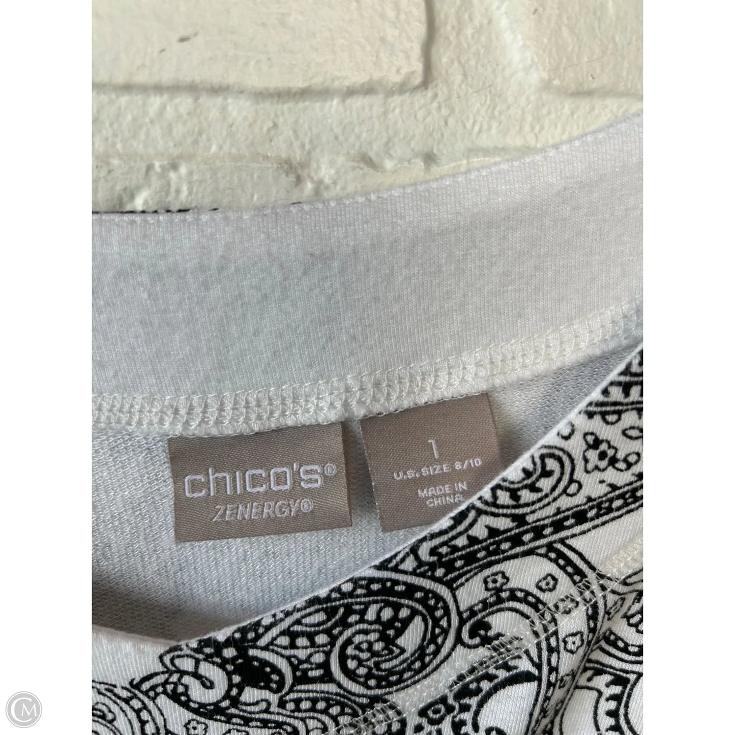 Top 3/4 Sleeve By Chicos In Black & White, Size: M
