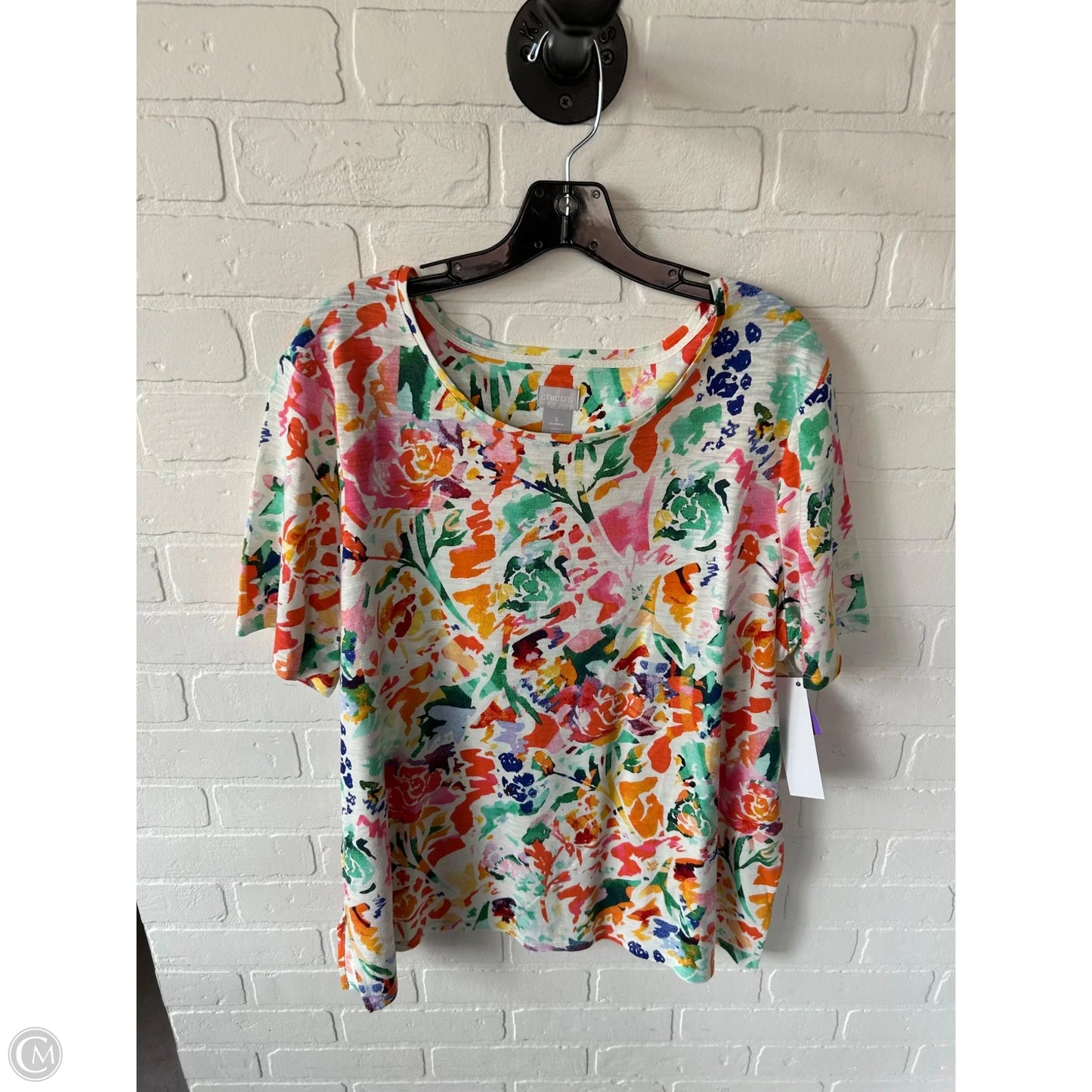 Top Short Sleeve By Chicos In Orange & Pink, Size: Xl