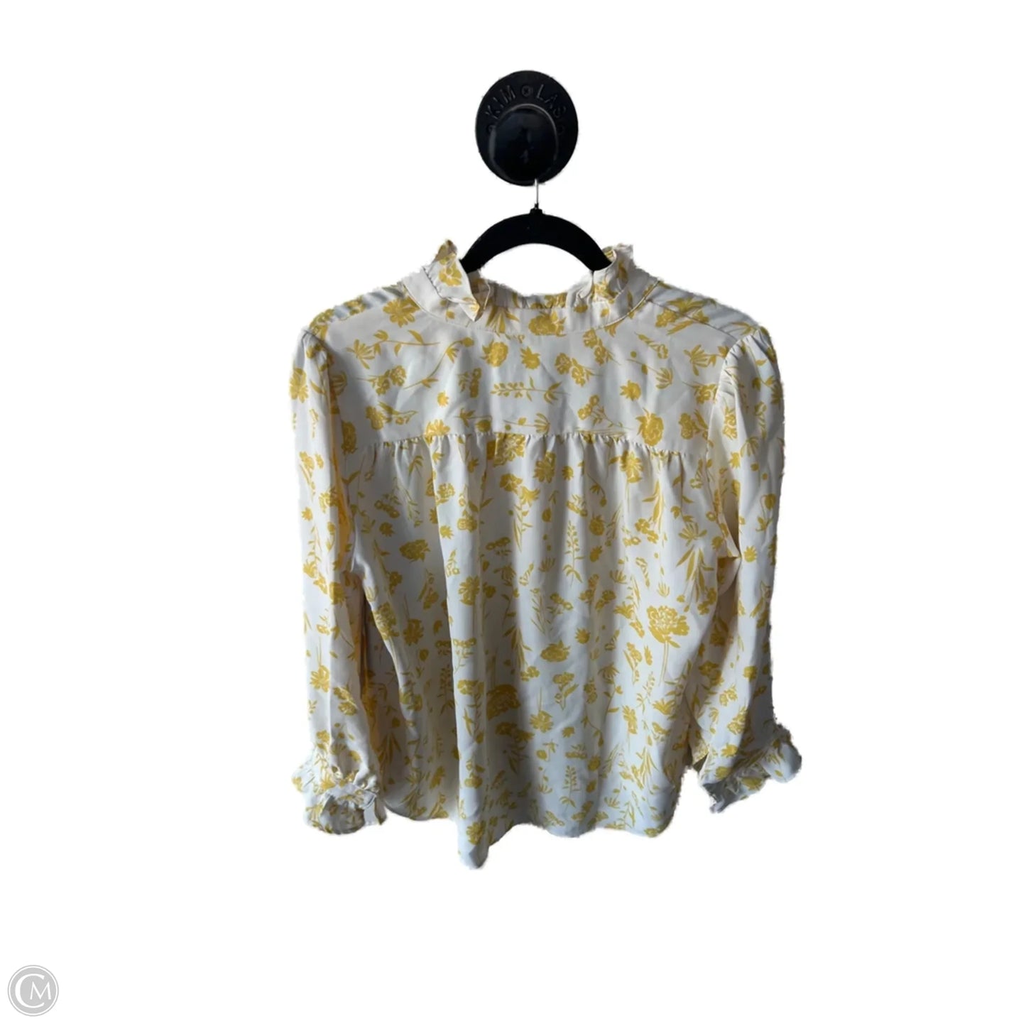 Top 3/4 Sleeve By Ann Taylor In White & Yellow, Size: Mp