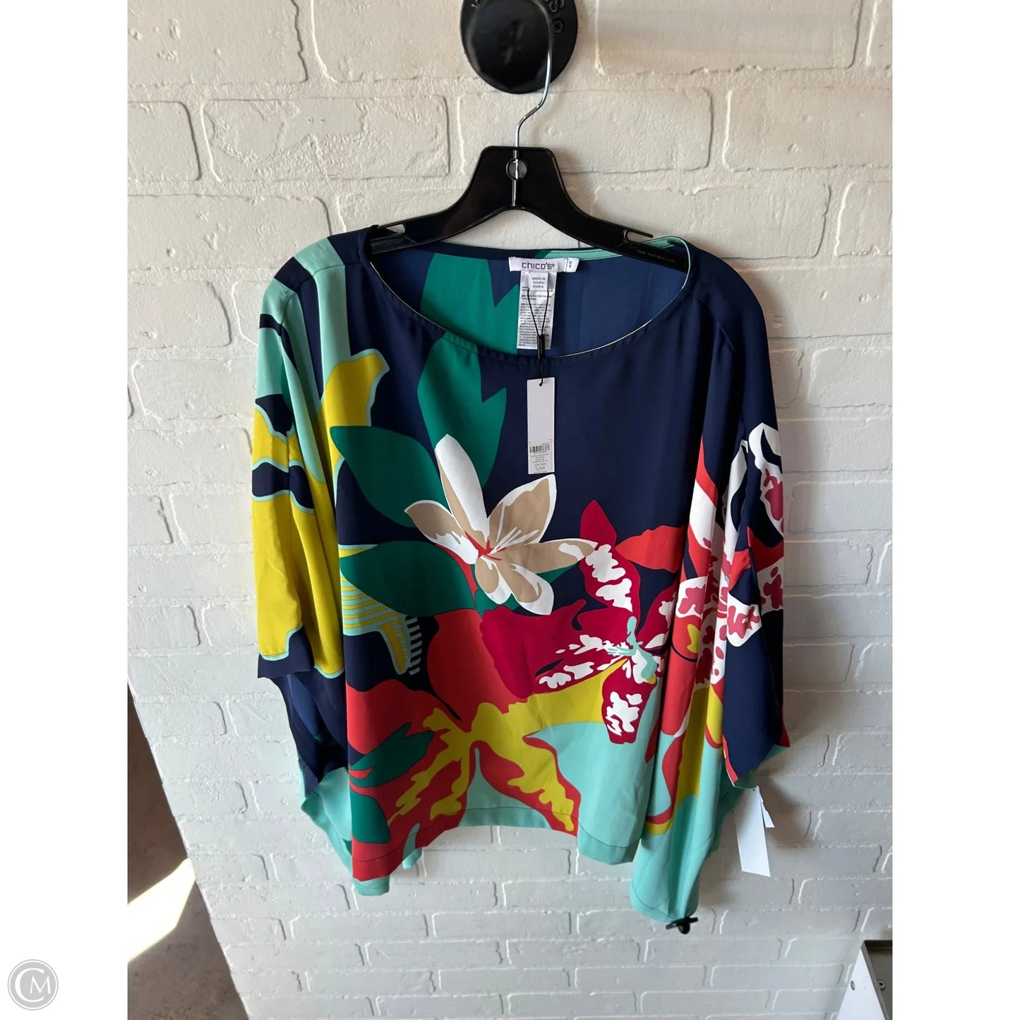 Poncho By Chicos In Blue & Green, Size: S