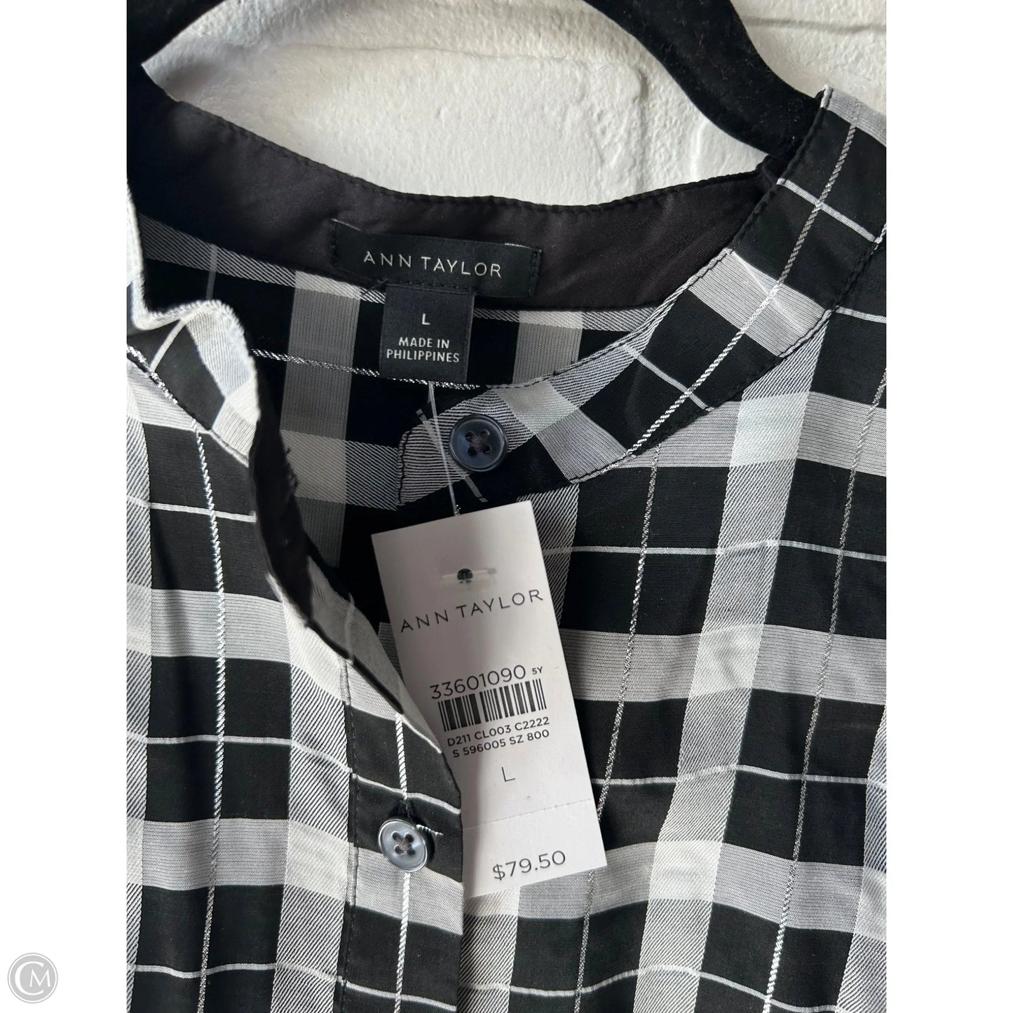 Top Short Sleeve By Ann Taylor In Black & White, Size: L