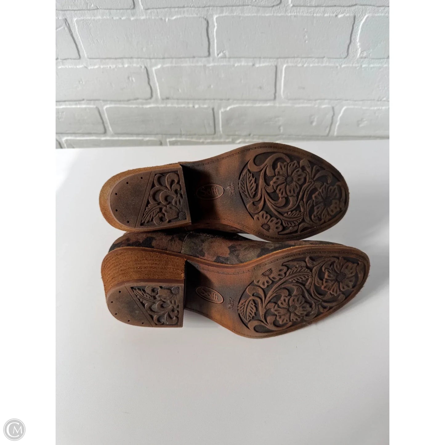 Boots Ankle Heels By Sofft In Black & Brown, Size: 9