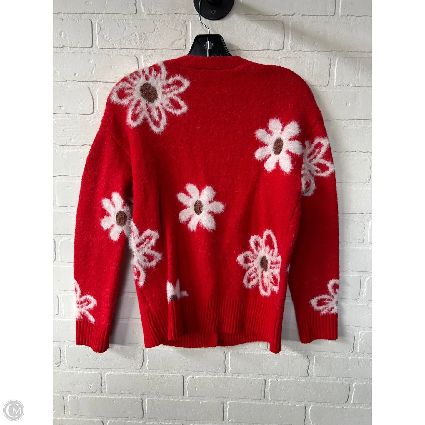 Sweater Cardigan By Clothes Mentor In Red & White, Size: Xs