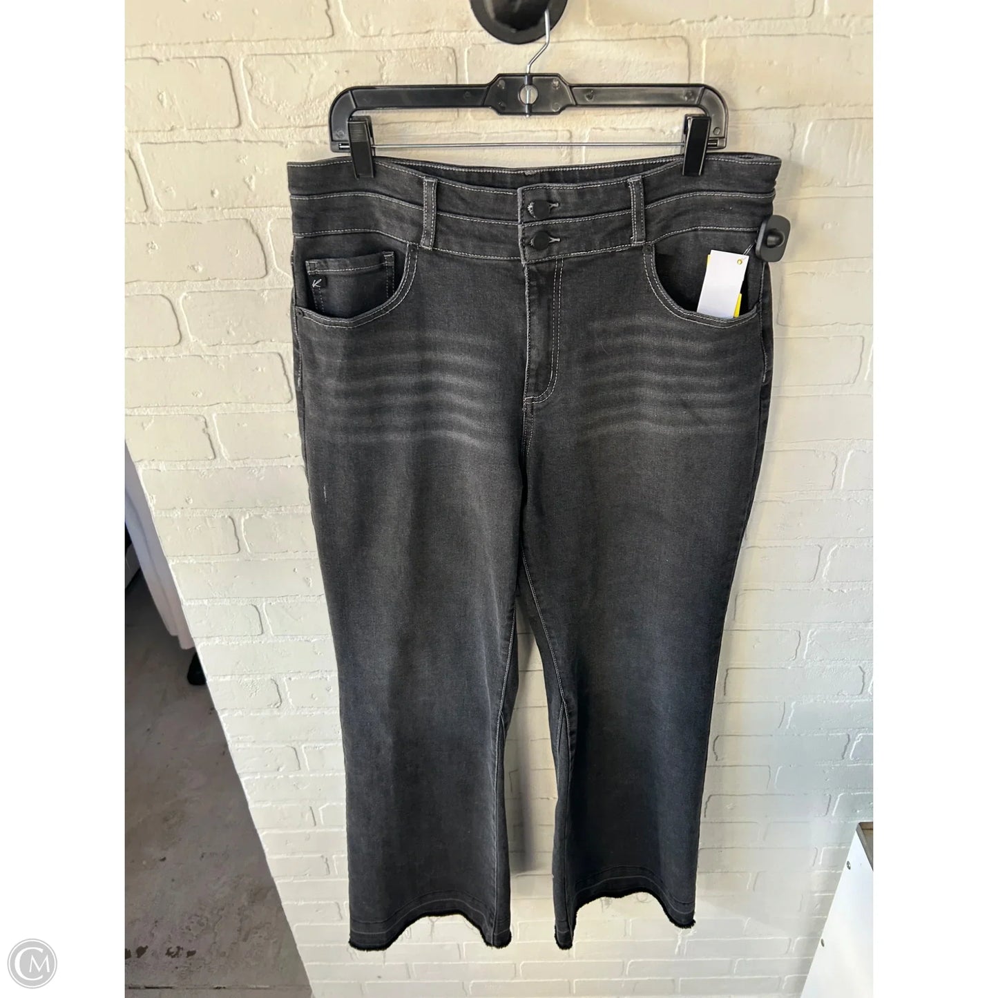 Jeans Wide Leg By Kancan In Black Denim, Size: 14