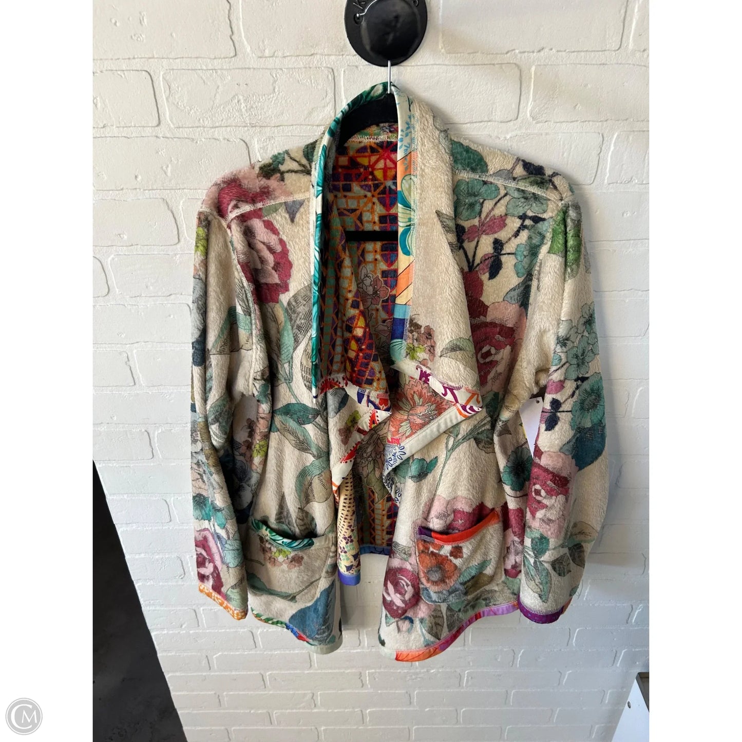 Jacket Fleece By Johnny Was In Cream & Green, Size: L