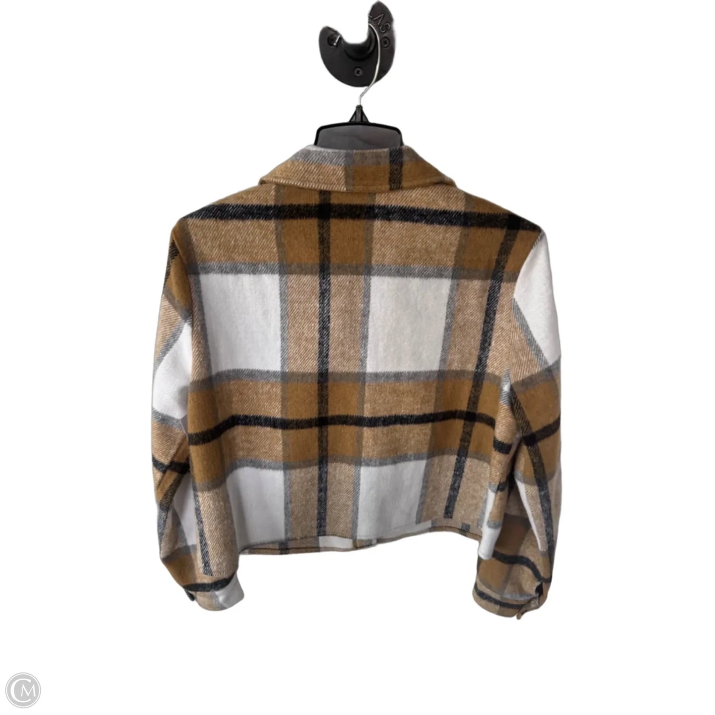 Jacket Shirt By Clothes Mentor In Tan & White, Size: S