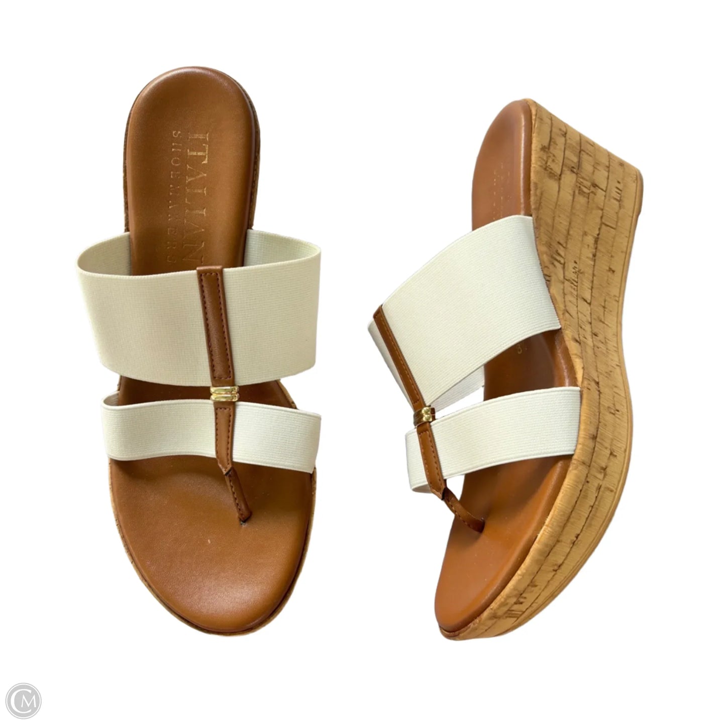 Sandals Heels Wedge By Italian Shoemakers In White, Size: 8.5