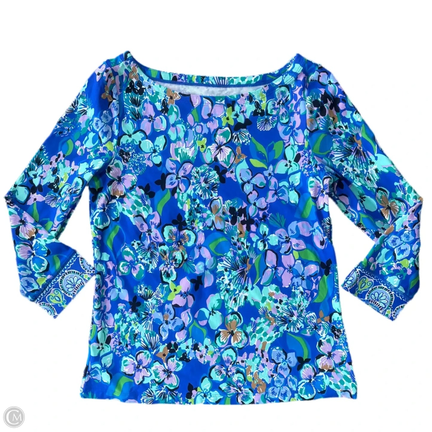 Top 3/4 Sleeve Designer By Lilly Pulitzer In Blue, Size: M