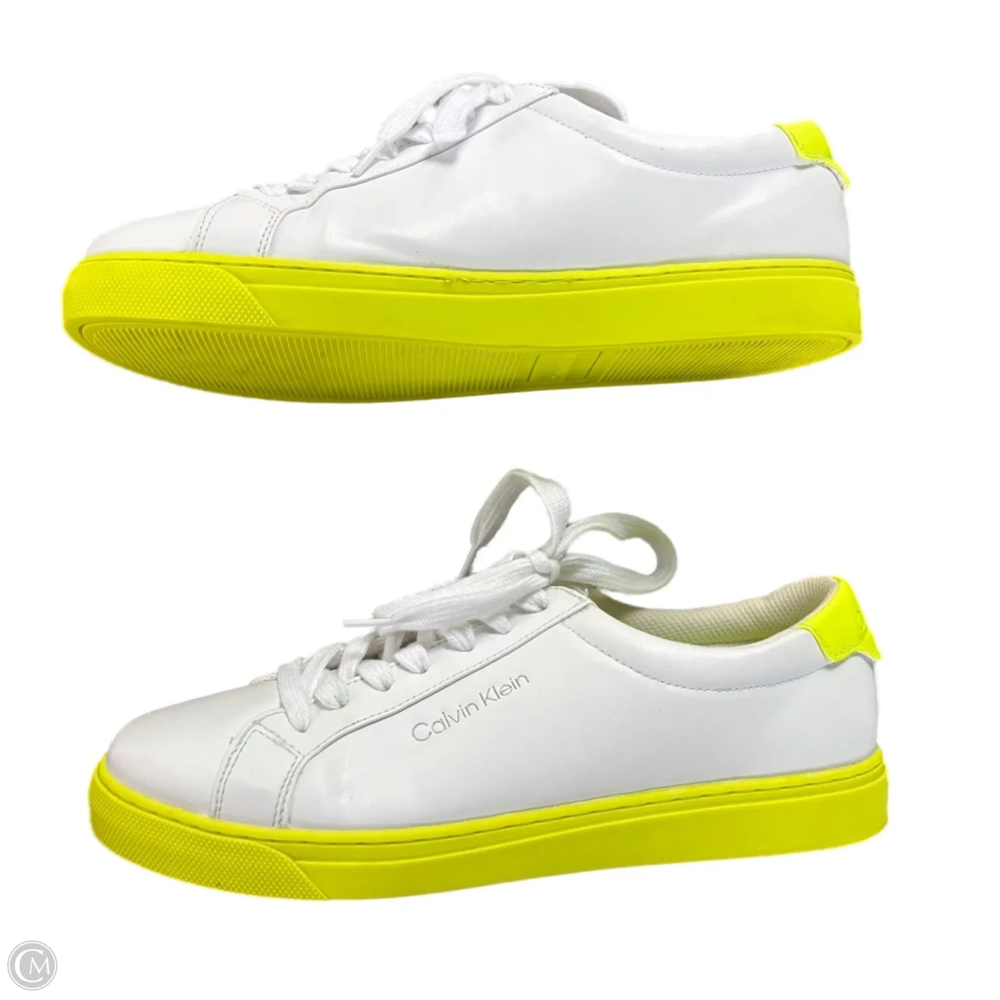 Shoes Sneakers By Calvin Klein In White & Yellow, Size: 11