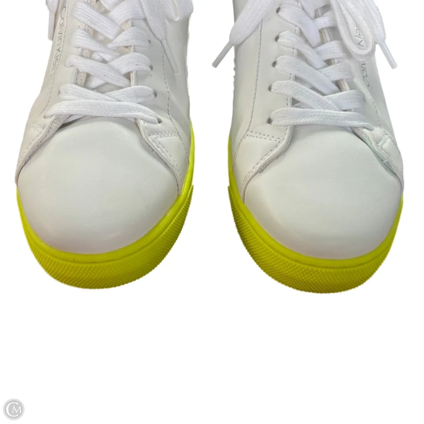 Shoes Sneakers By Calvin Klein In White & Yellow, Size: 11