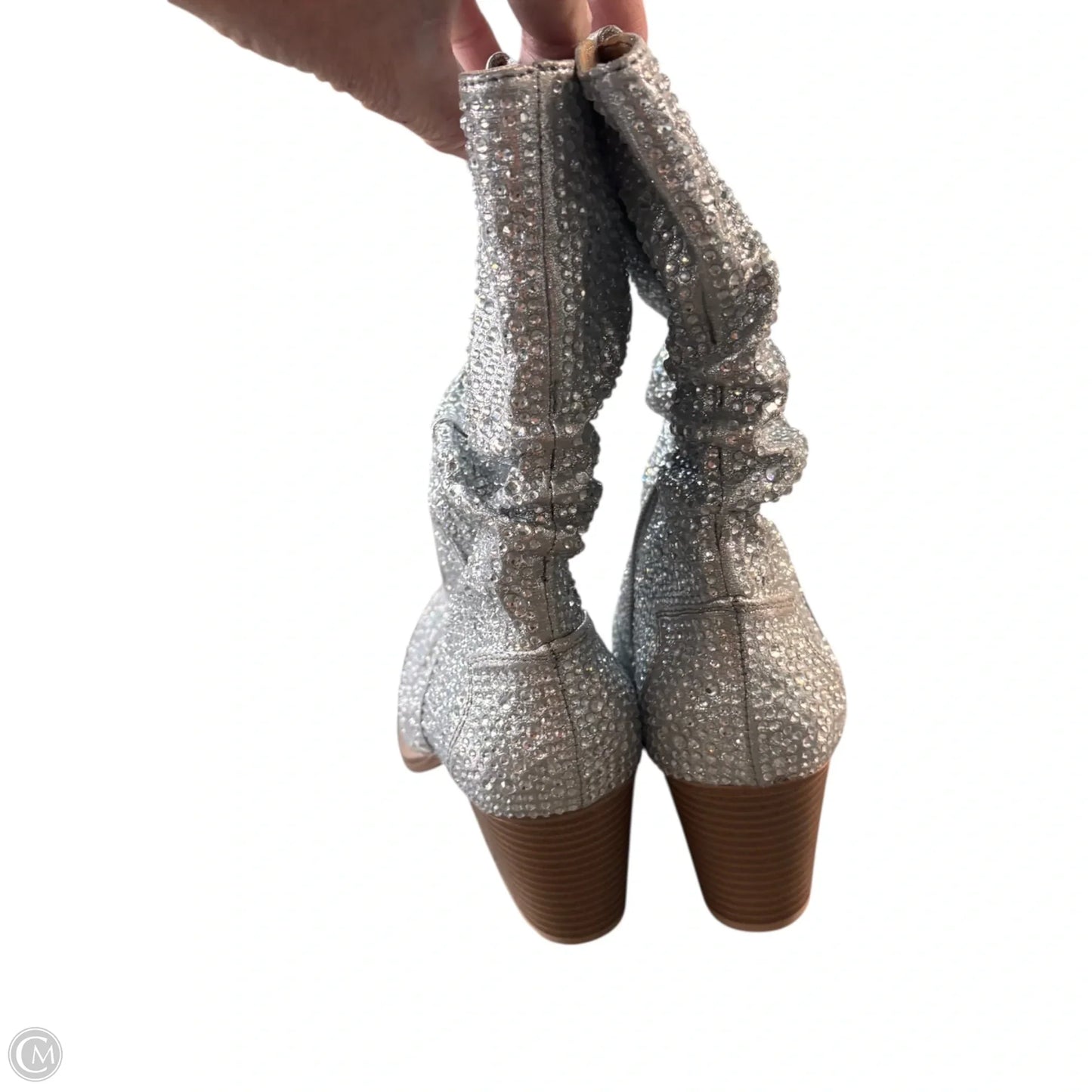 Boots Mid-calf Heels By Crown Vintage In Silver, Size: 7.5