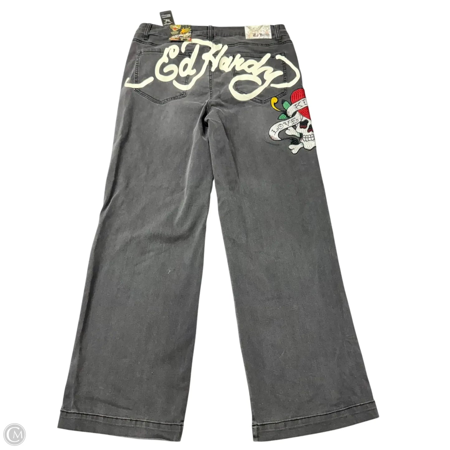 Jeans Wide Leg By Ed Hardy In Grey Denim, Size: 14