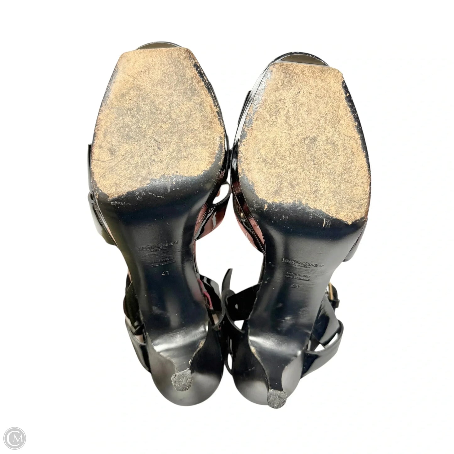 Sandals Luxury Designer By Yves Saint Laurent In Black, Size: 10.5