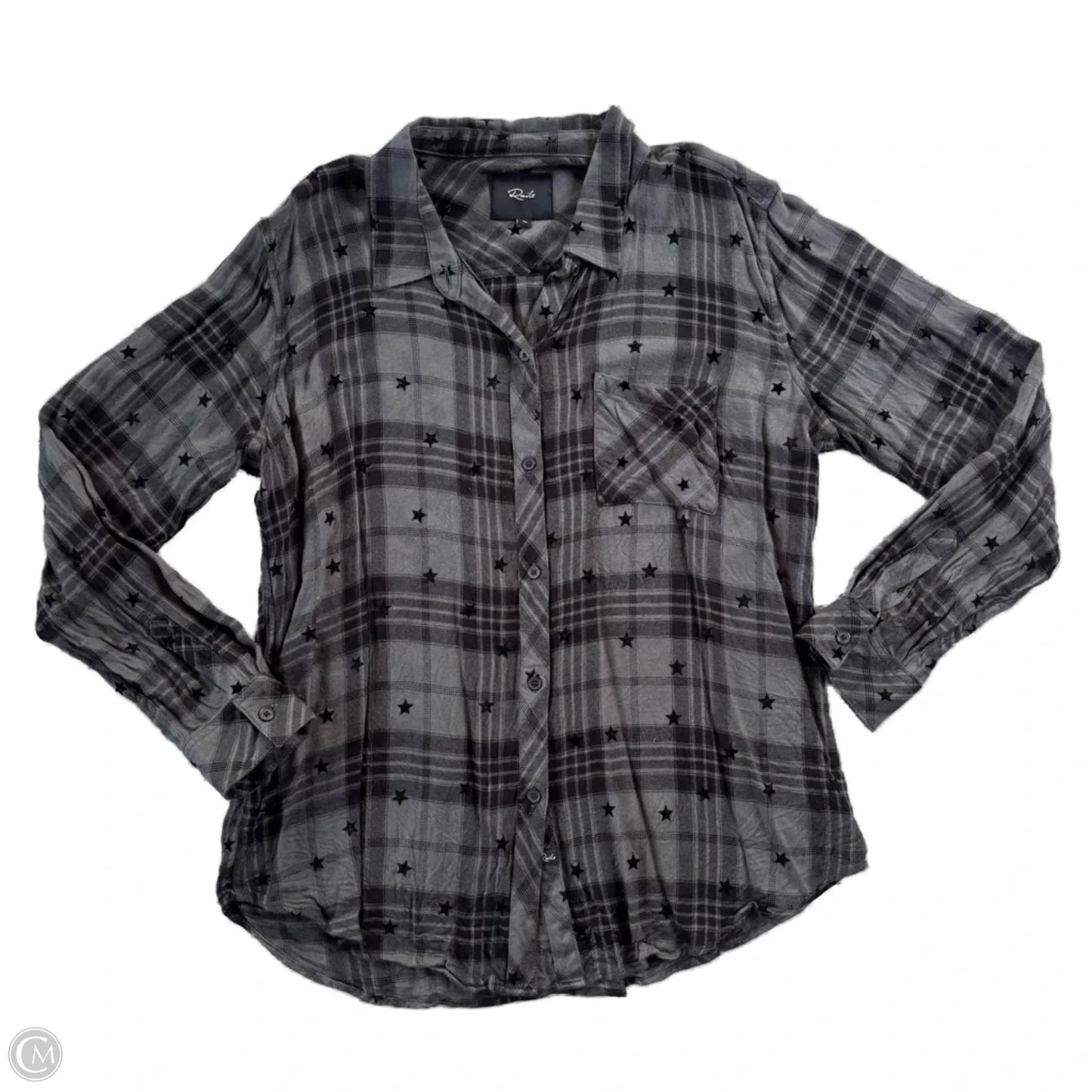 Top Long Sleeve By Rails In Black & Grey, Size: Xl