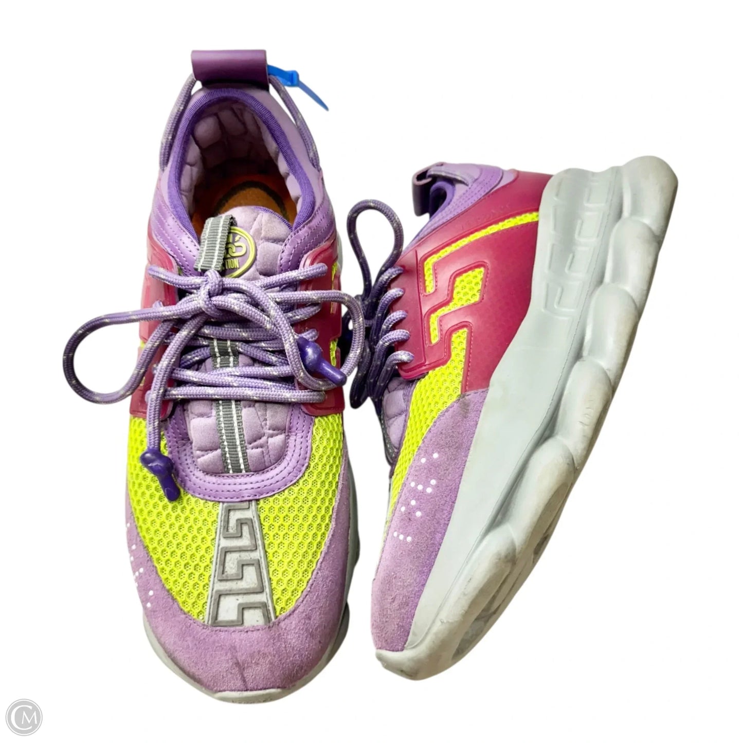 Shoes Luxury Designer By Versace In Green & Purple, Size: 11.5