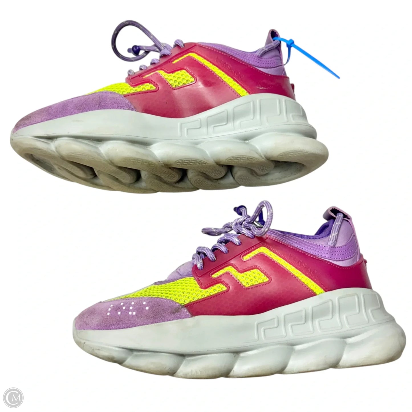 Shoes Luxury Designer By Versace In Green & Purple, Size: 11.5