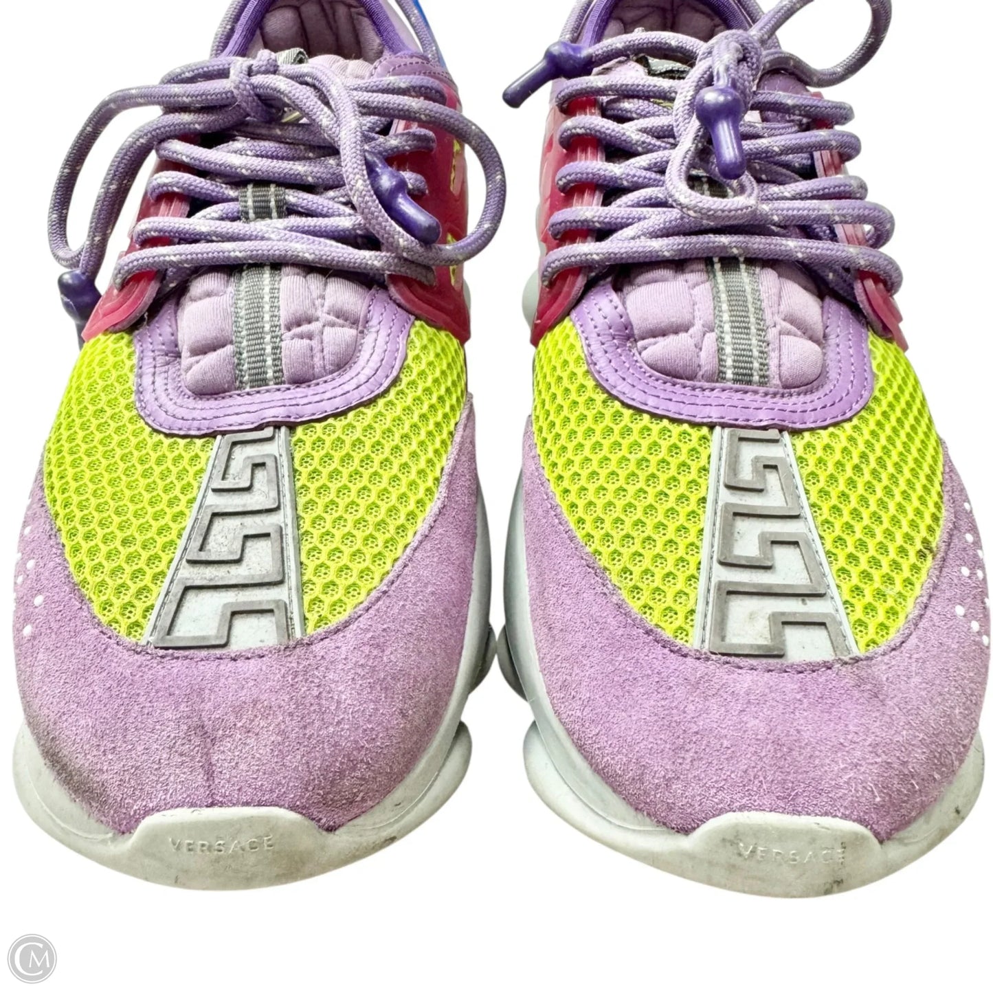 Shoes Luxury Designer By Versace In Green & Purple, Size: 11.5