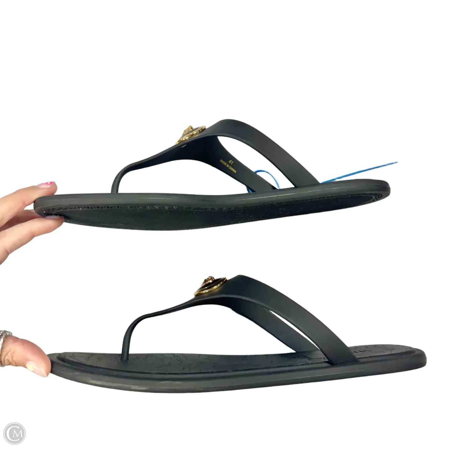 Sandals Luxury Designer By Versace In Black, Size: 10.5
