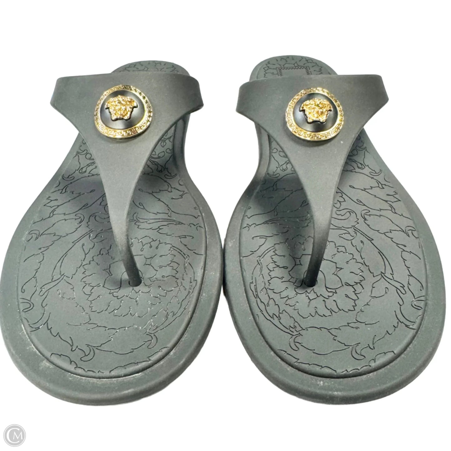 Sandals Luxury Designer By Versace In Black, Size: 10.5