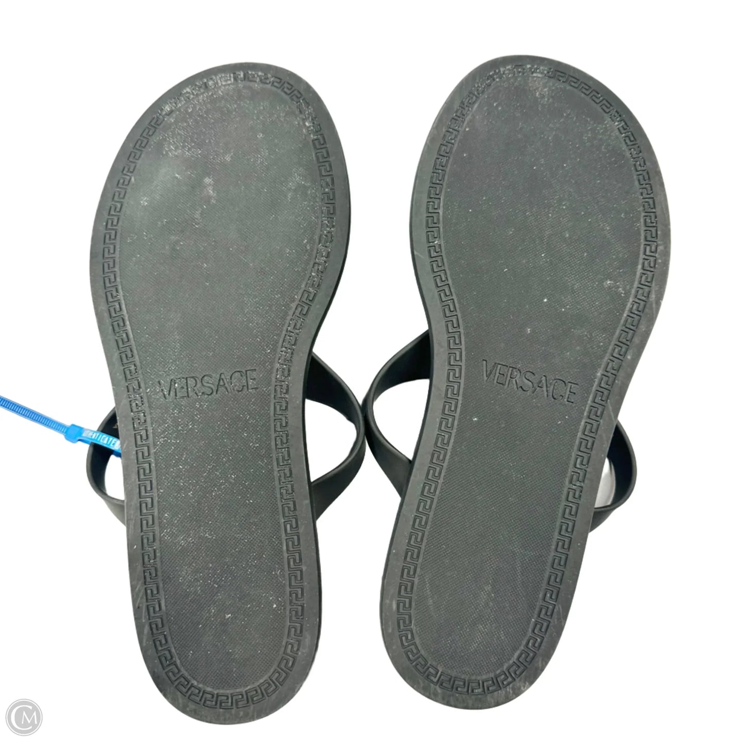 Sandals Luxury Designer By Versace In Black, Size: 10.5