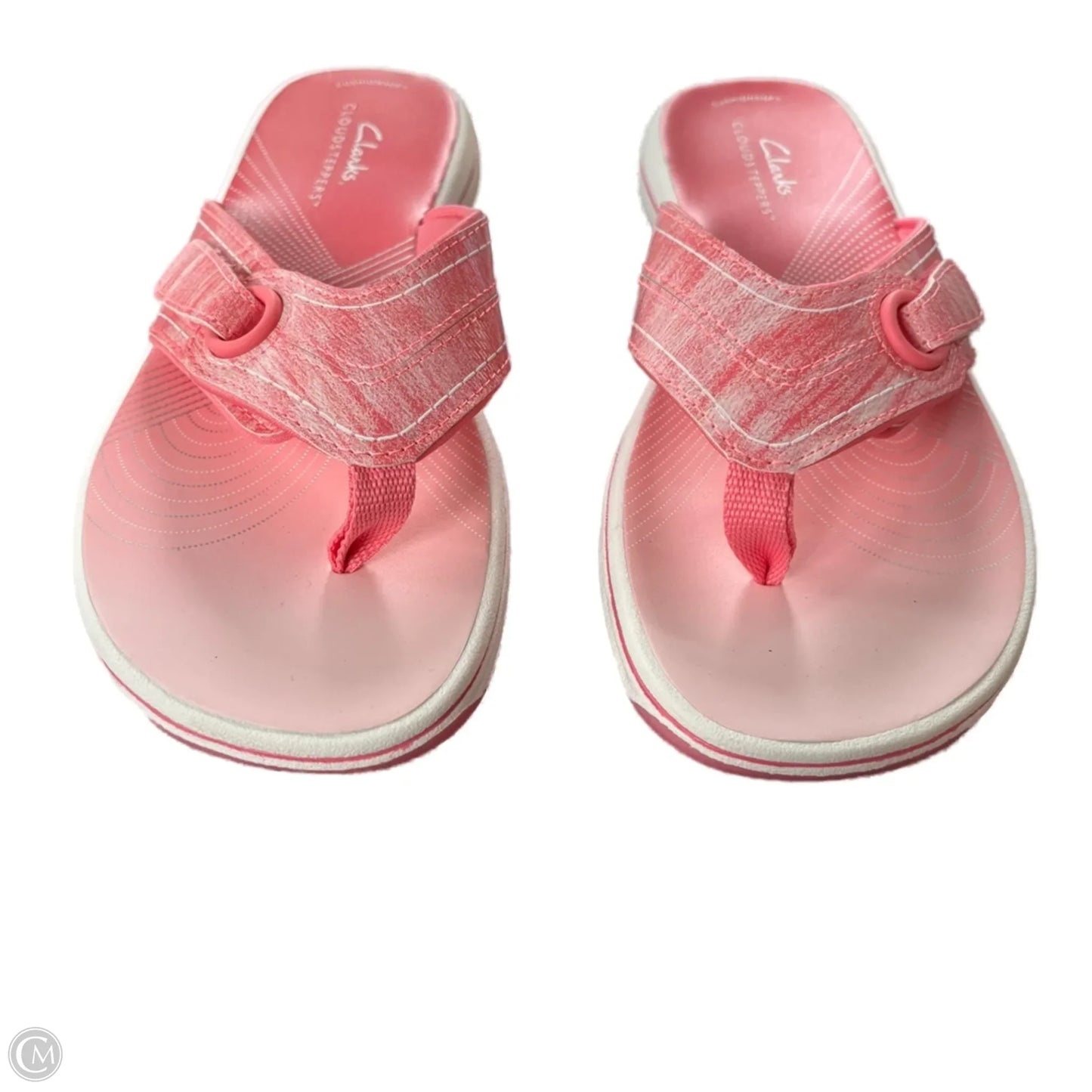 Sandals Flip Flops By Clarks In Pink & White, Size: 5