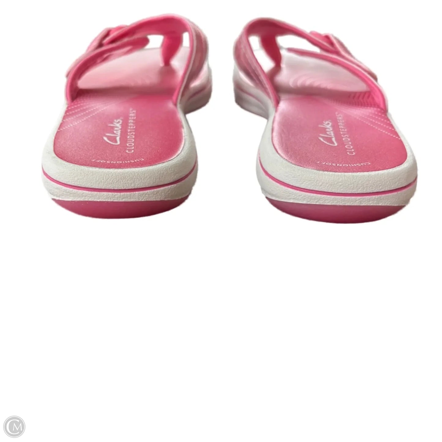 Sandals Flip Flops By Clarks In Pink & White, Size: 5