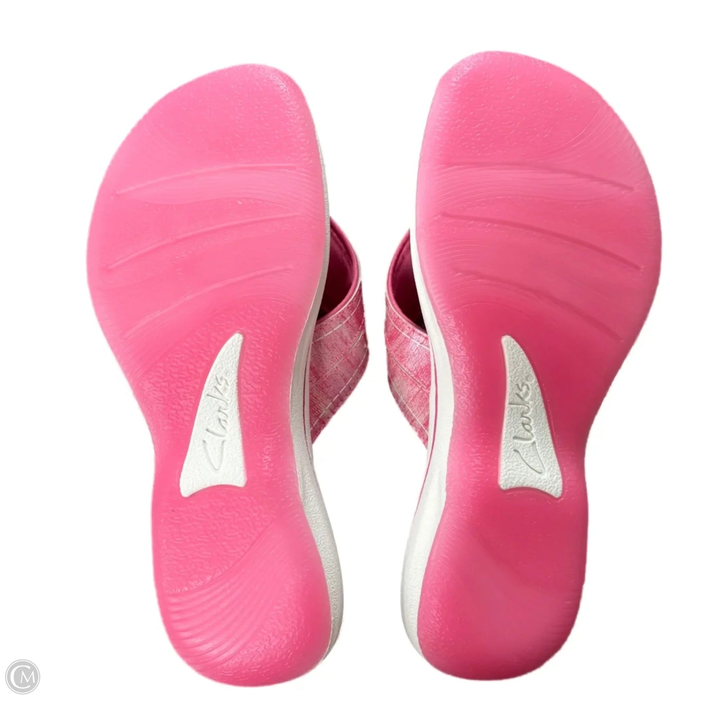 Sandals Flip Flops By Clarks In Pink & White, Size: 5