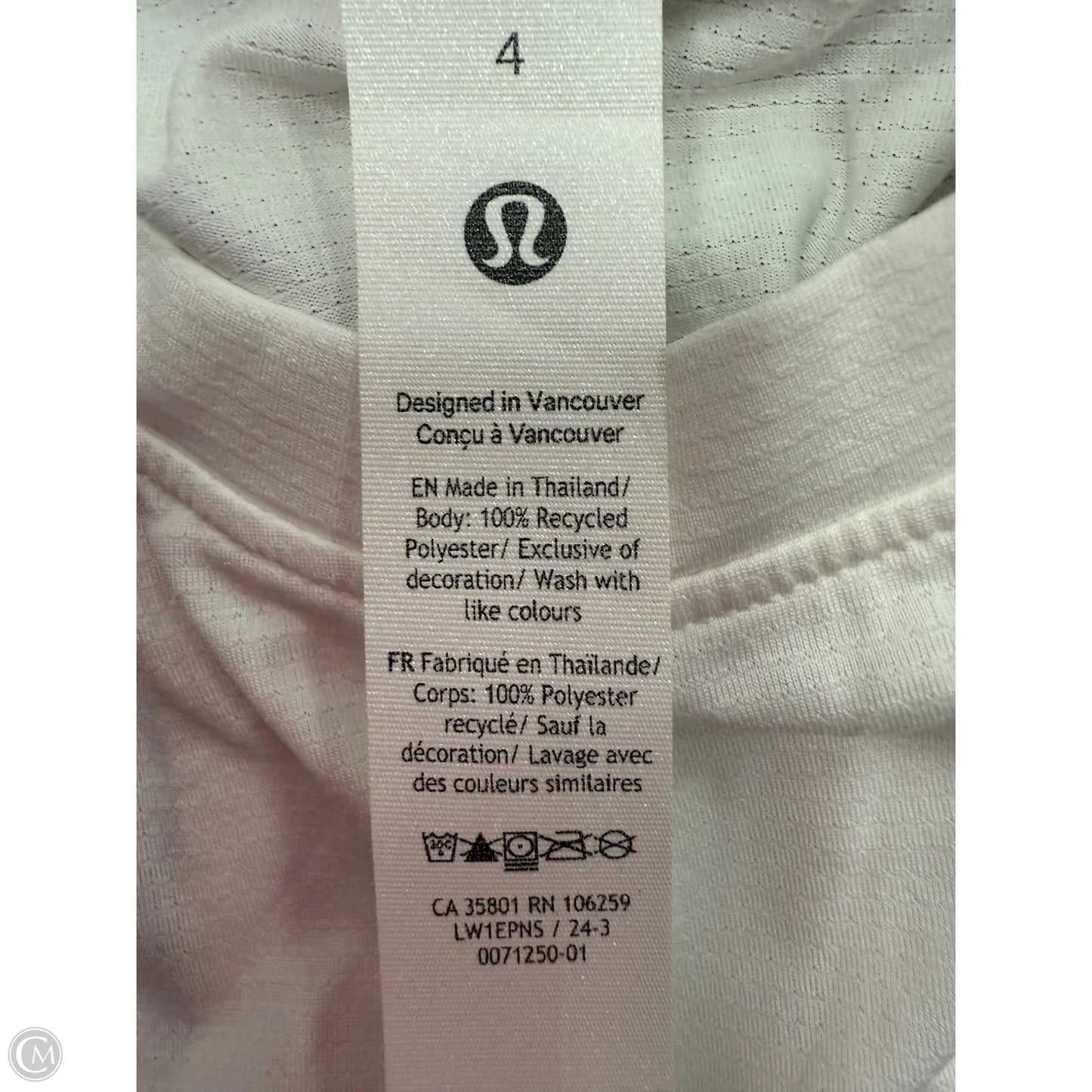 Athletic Tank Top By Lululemon In White, Size: 4
