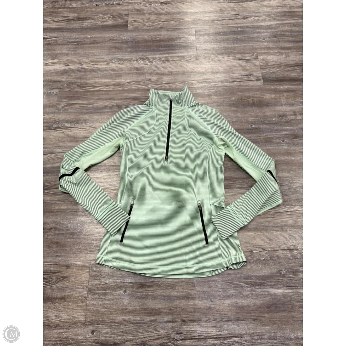 Athletic Top Long Sleeve Collar By Lululemon In Black & Green, Size: 10