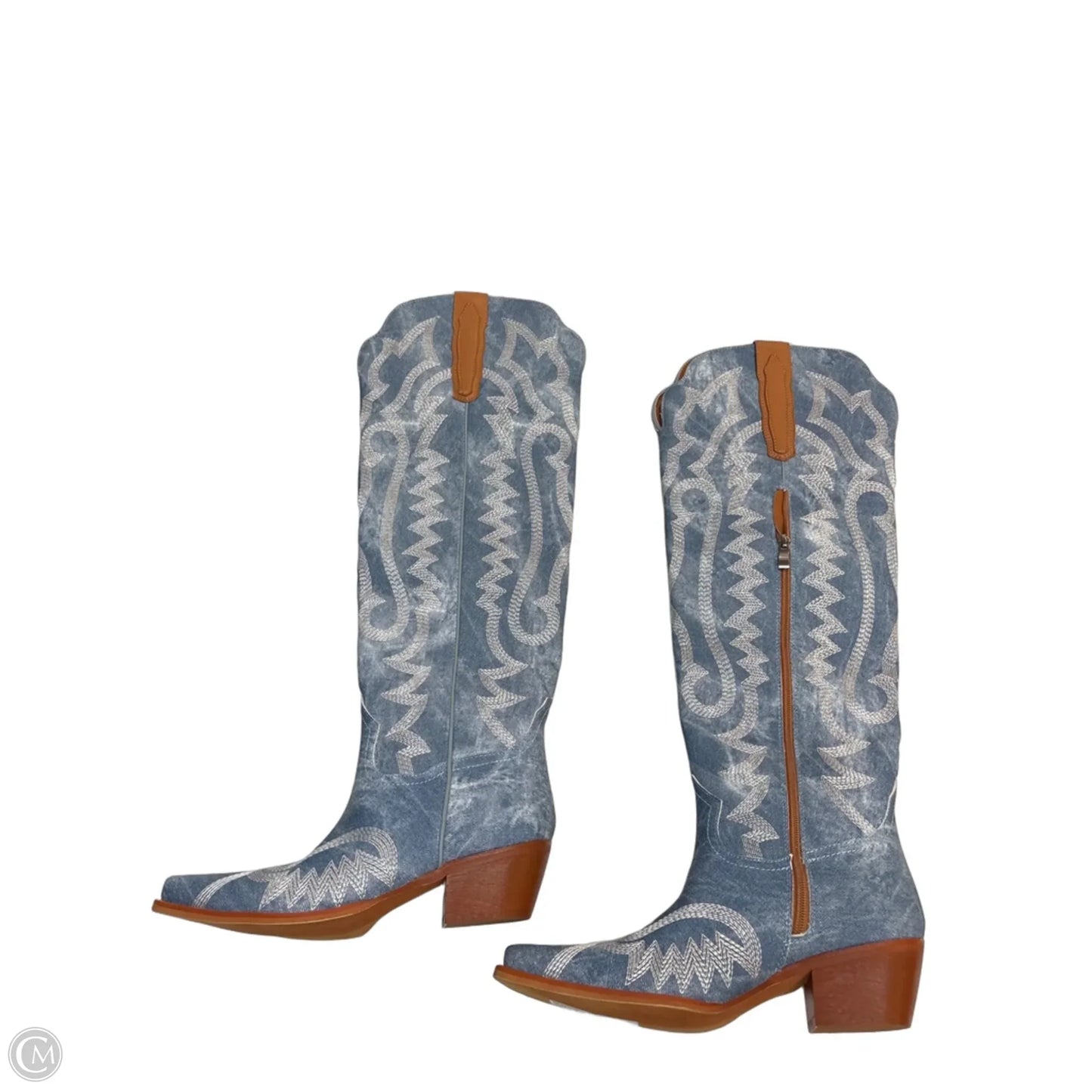 Boots Knee Flats By Clothes Mentor In Blue & Tan, Size: 8