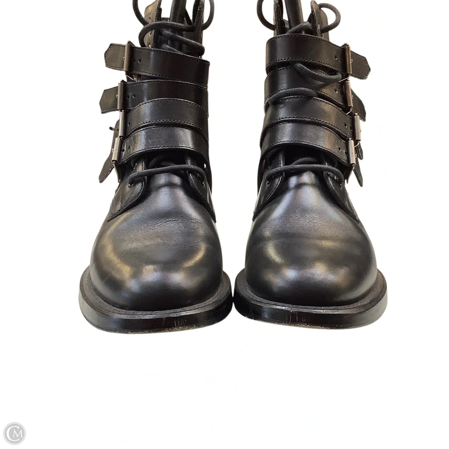 Boots Luxury Designer By Yves Saint Laurent In Black & Silver, Size: 7.5(38)