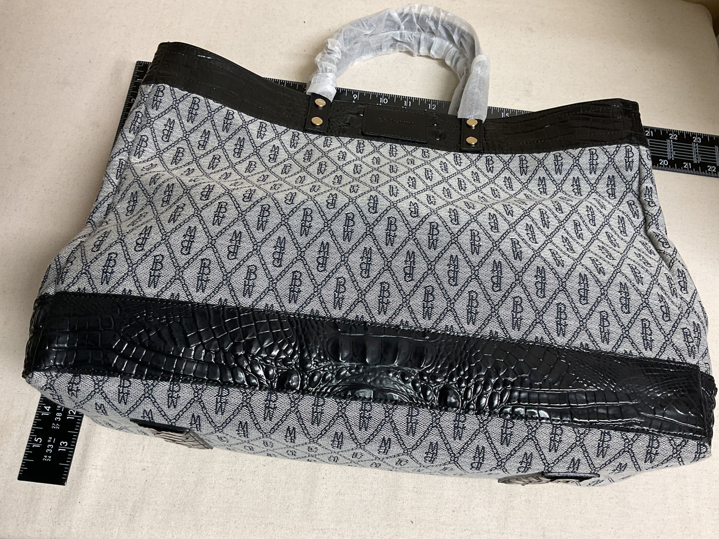 Tote Designer By Brahmin In Black & Grey, Size:Large