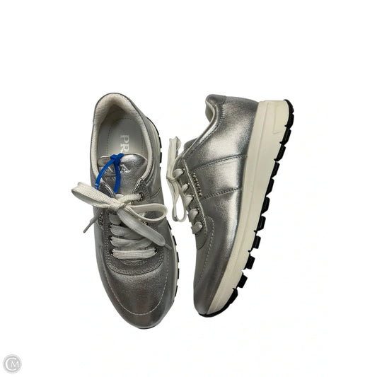 Shoes Luxury Designer By Prada In Silver, Size: 7.5
