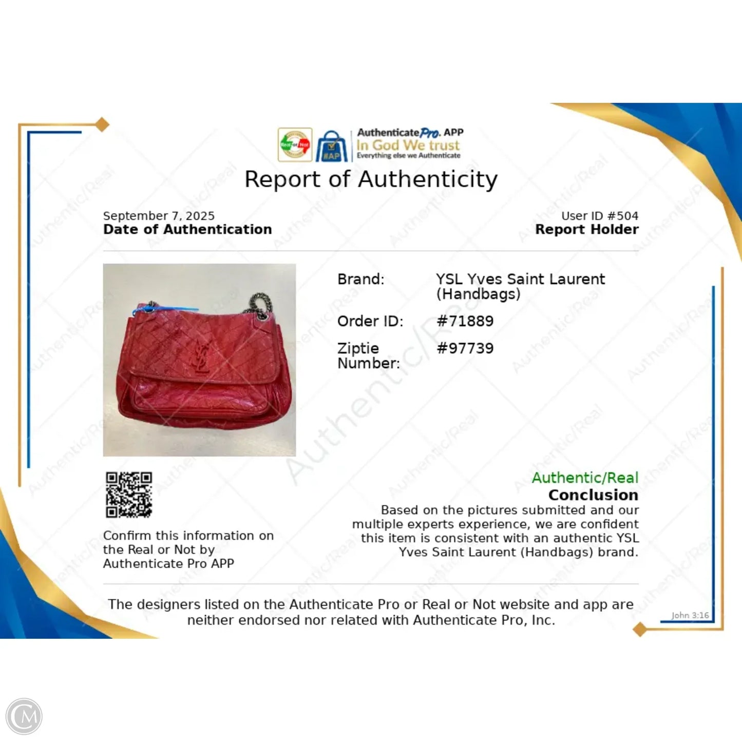 Handbag Luxury Designer By Yves Saint Laurent, Size: Medium