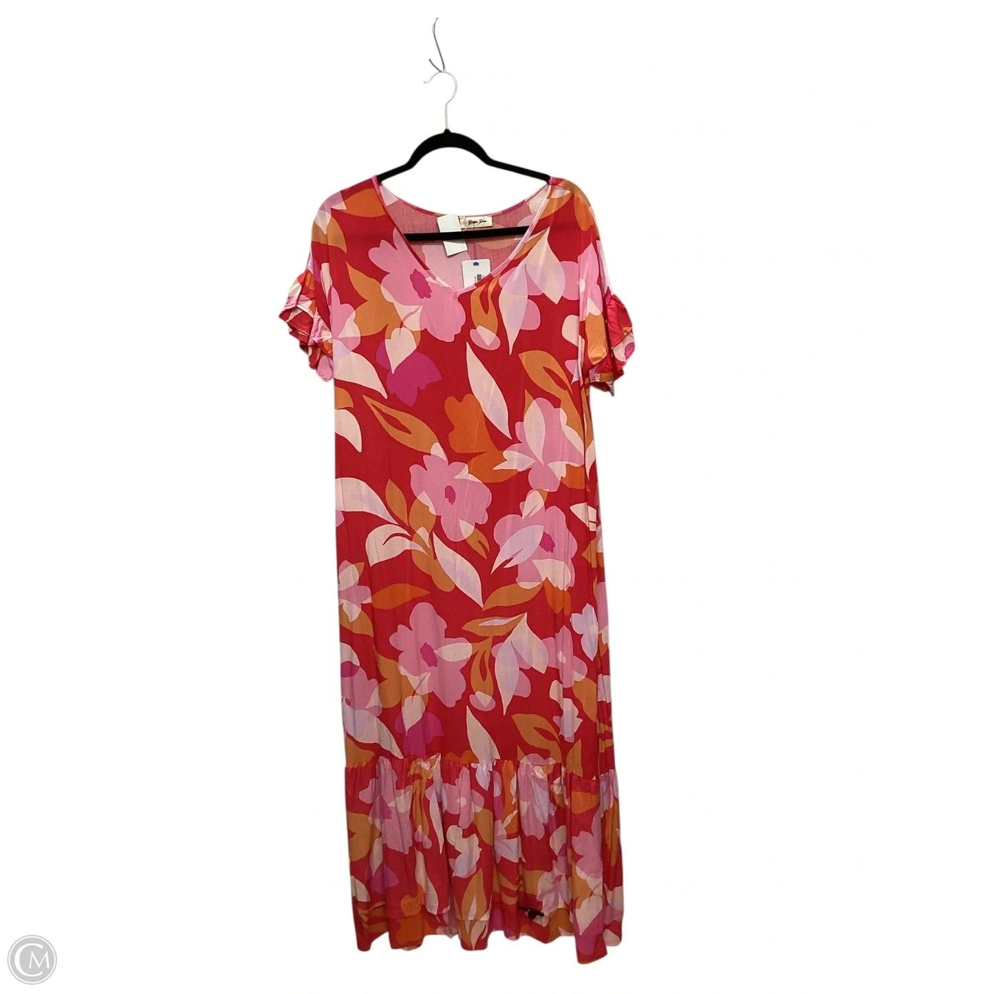 Dress Casual Midi By Cmc In Orange & Pink, Size: M