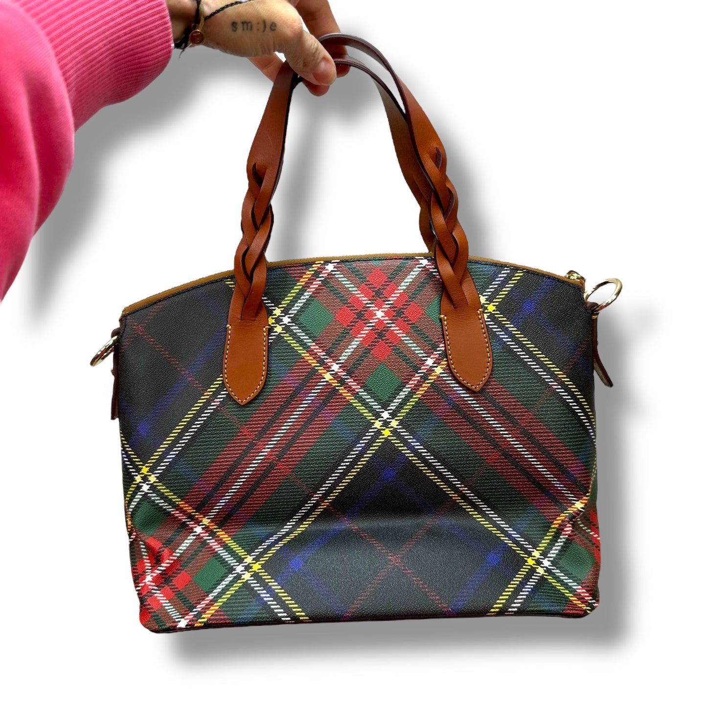 Plaid Handbag Designer By Dooney And Bourke, Size: Large