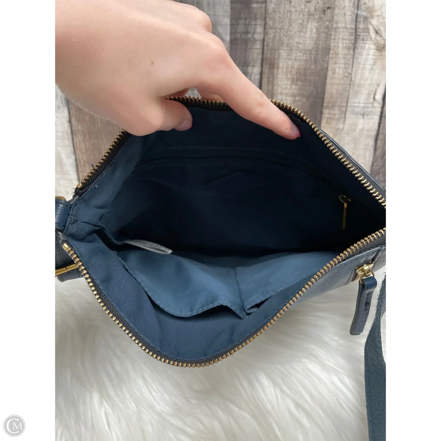 Handbag Leather By Fossil, Size: Medium