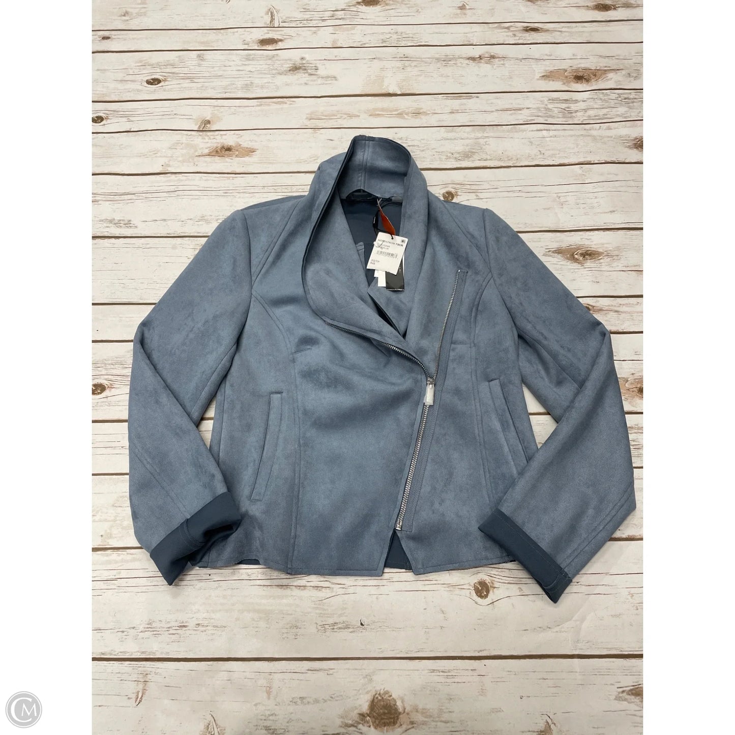 Jacket Moto Leather By Tahari By Arthur Levine In Blue, Size: Xs