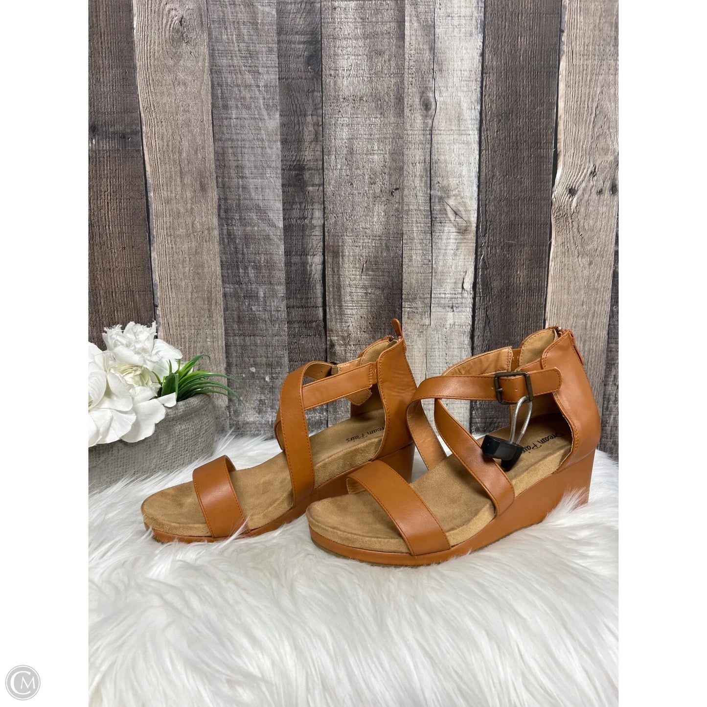 Sandals Heels Wedge By Cme In Brown, Size: 8.5