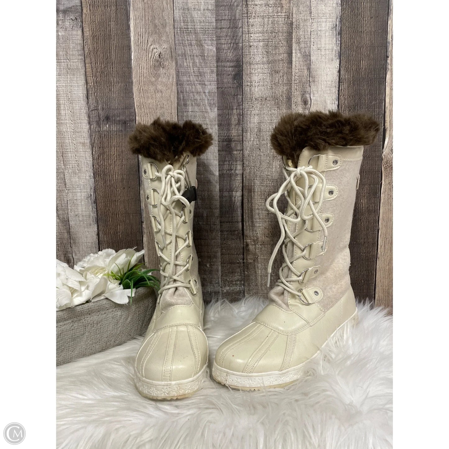 Boots Mid-calf Flats By Shoedazzle In Cream, Size: 8