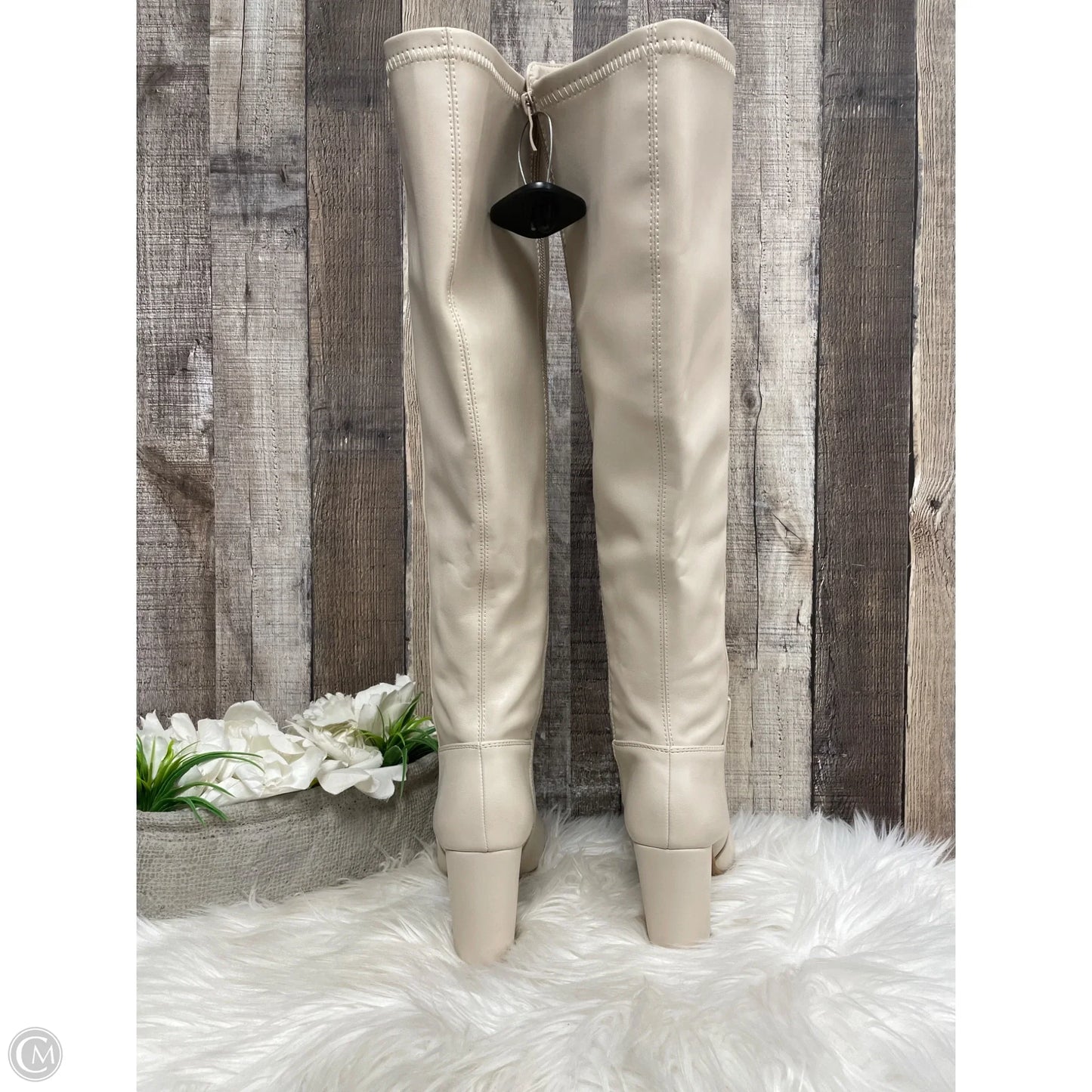 Boots Knee Heels By Top Moda In Cream, Size: 6.5