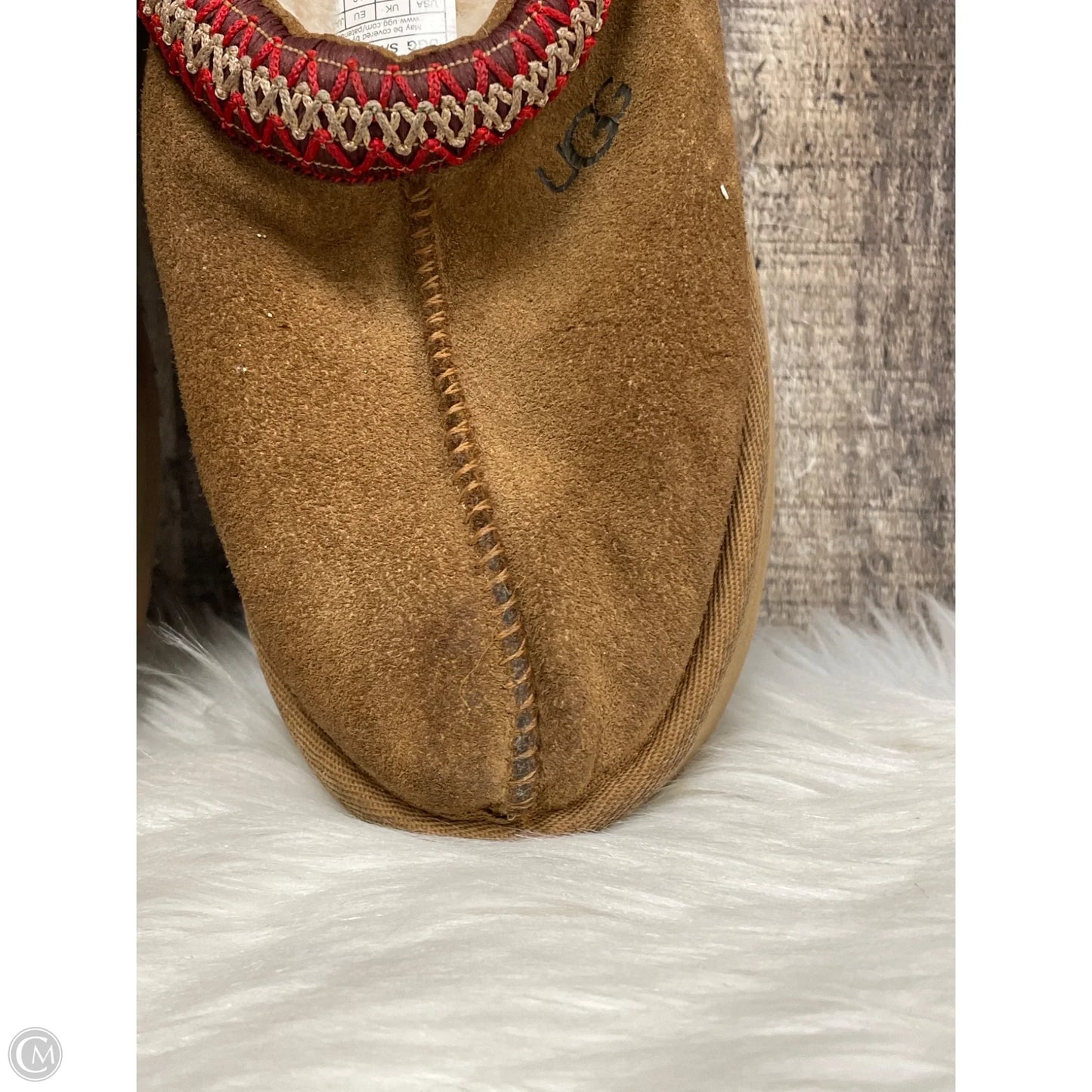 Shoes Designer By Ugg In Brown & Red, Size: 5