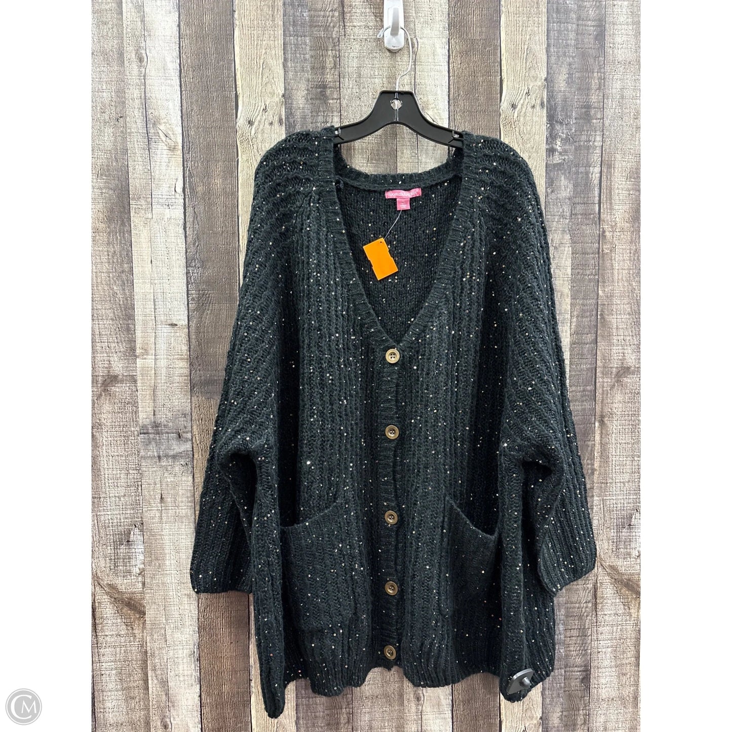 Sweater Cardigan By Woman Within In Black & Gold, Size: 4x