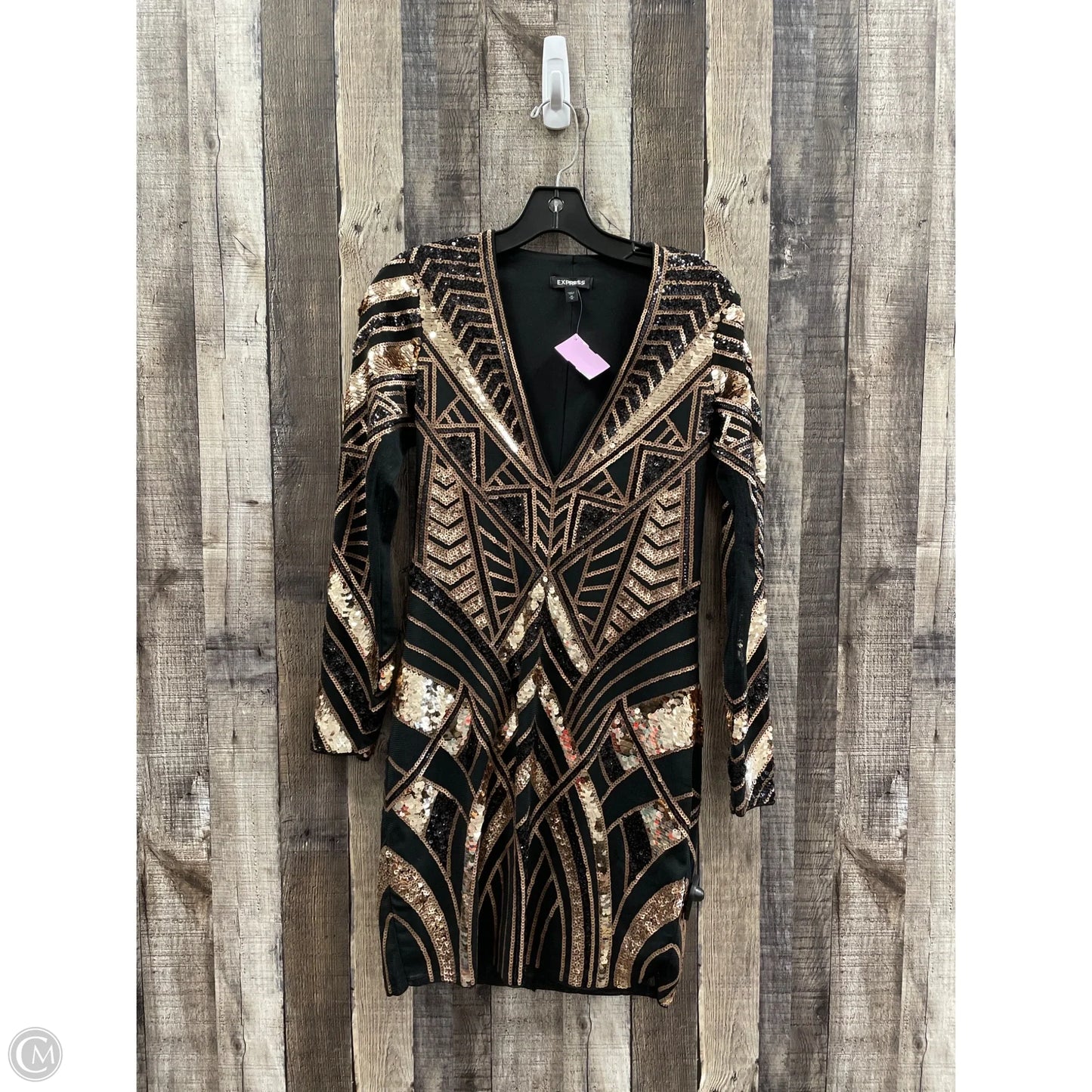 Dress Party Short By Express In Black & Gold, Size: M