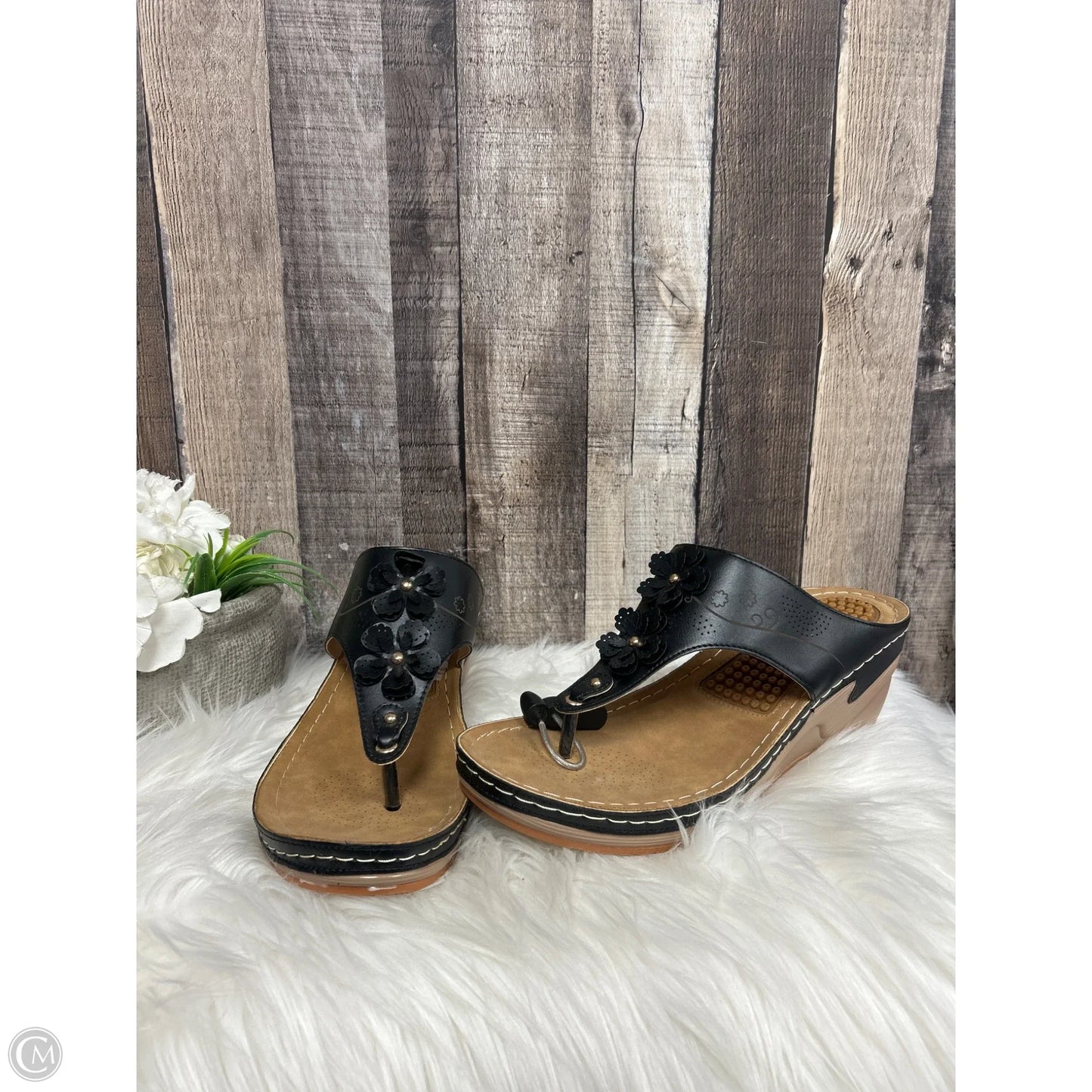 Sandals Heels Wedge By Cmf In Black, Size: 11