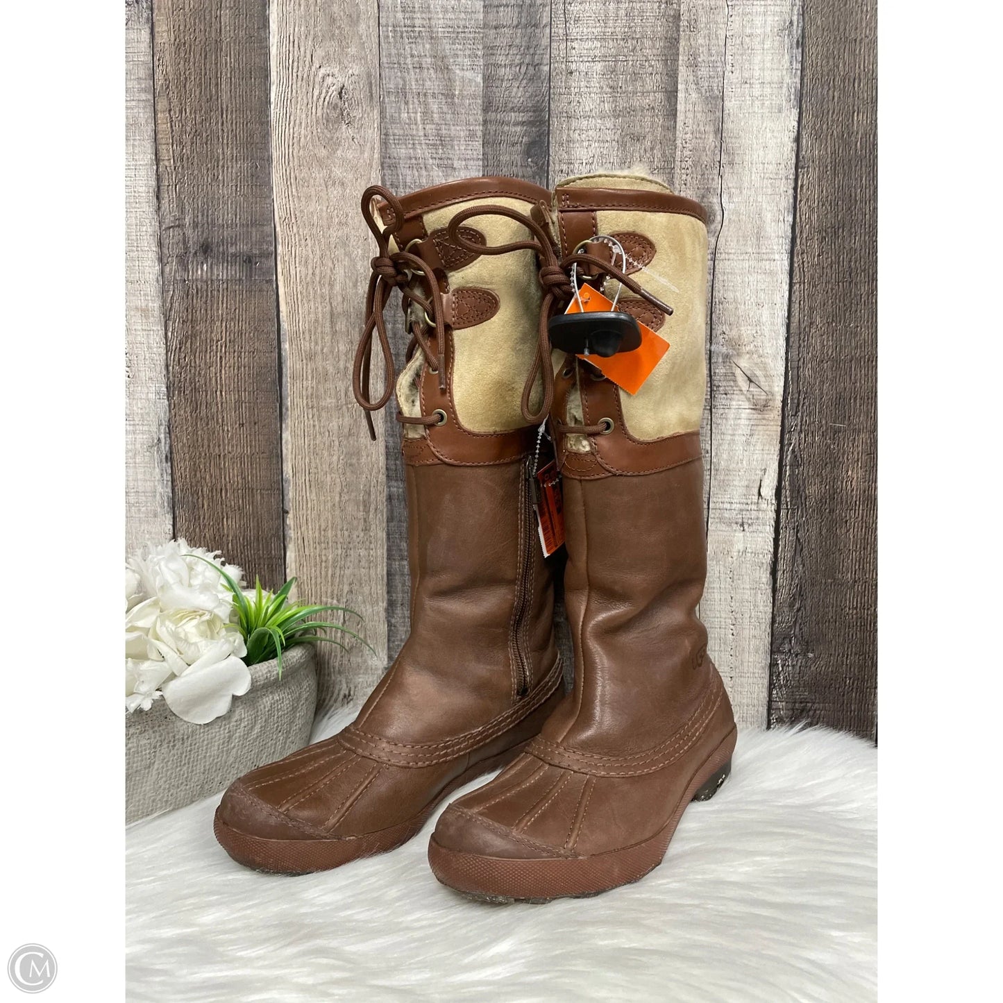 Boots Designer By Ugg In Brown, Size: 6.5