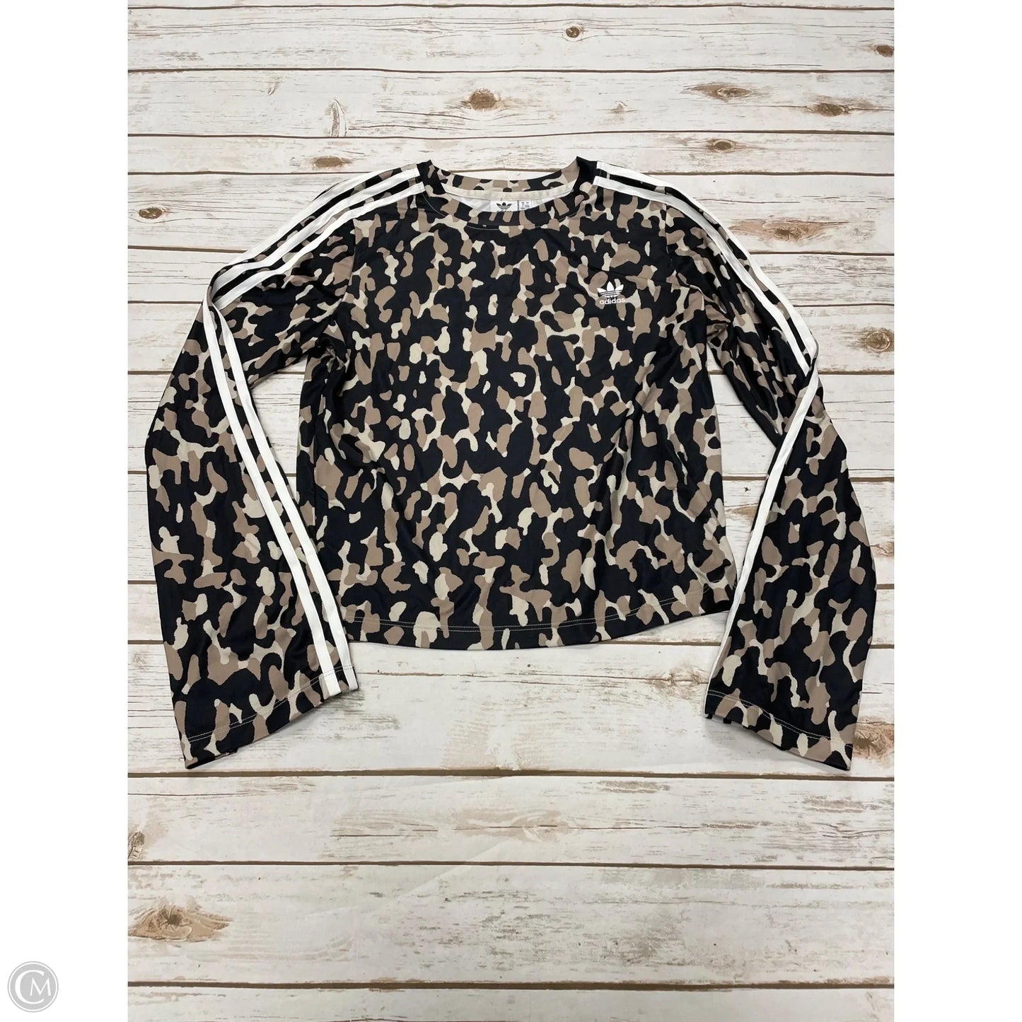 Athletic Top Long Sleeve Collar By Adidas In Animal Print, Size: L
